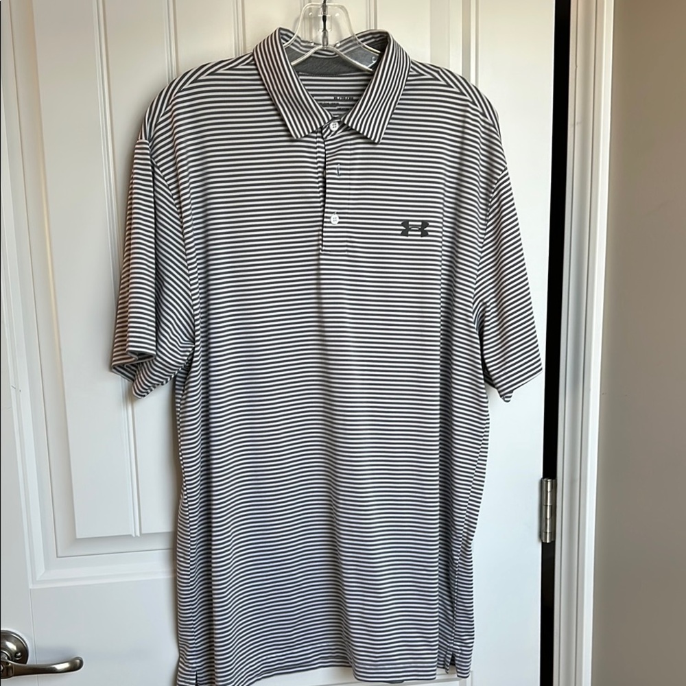 Under Armour Gray and White Polo Shirt Performance Fit